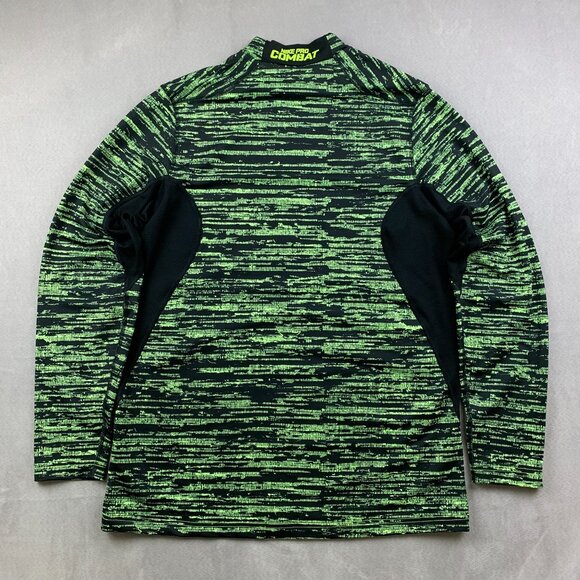 Nike Pro Combat Men Shirt Large Fitted Green Black Striped Hyperwarm Dri-Fit Max - Picture 9 of 10